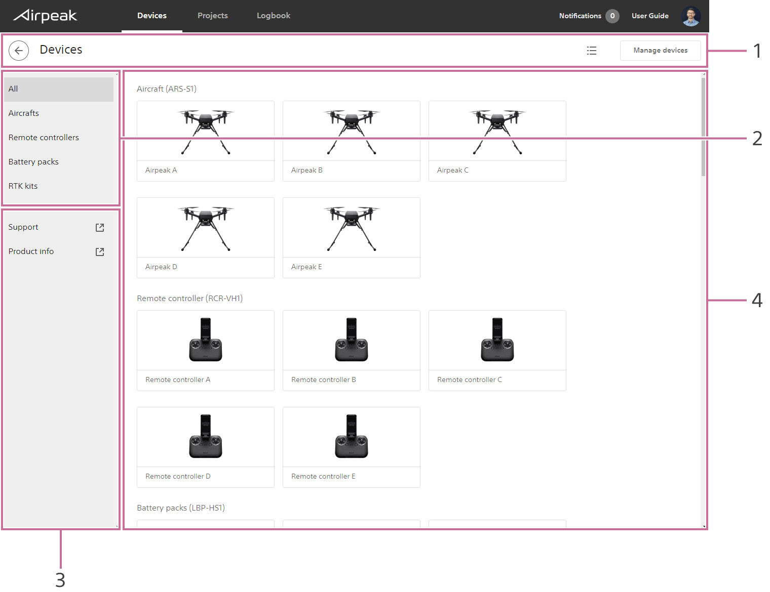 Devices list screen