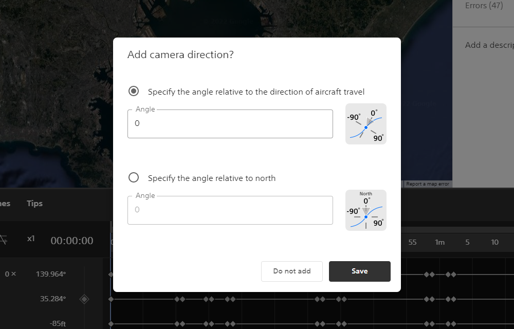 Dialog to add camera direction