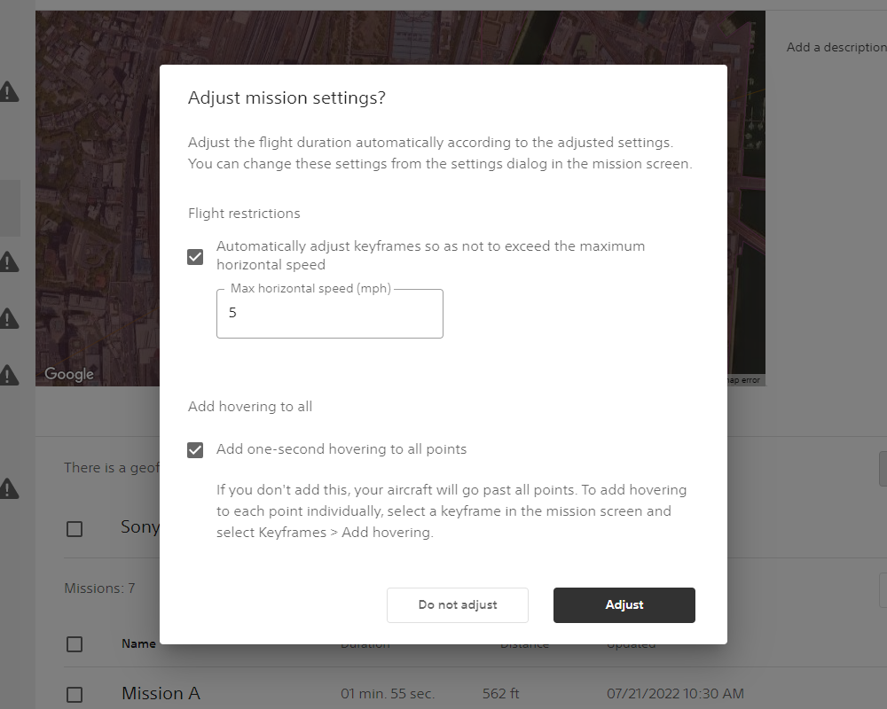Dialog to import mission settings
