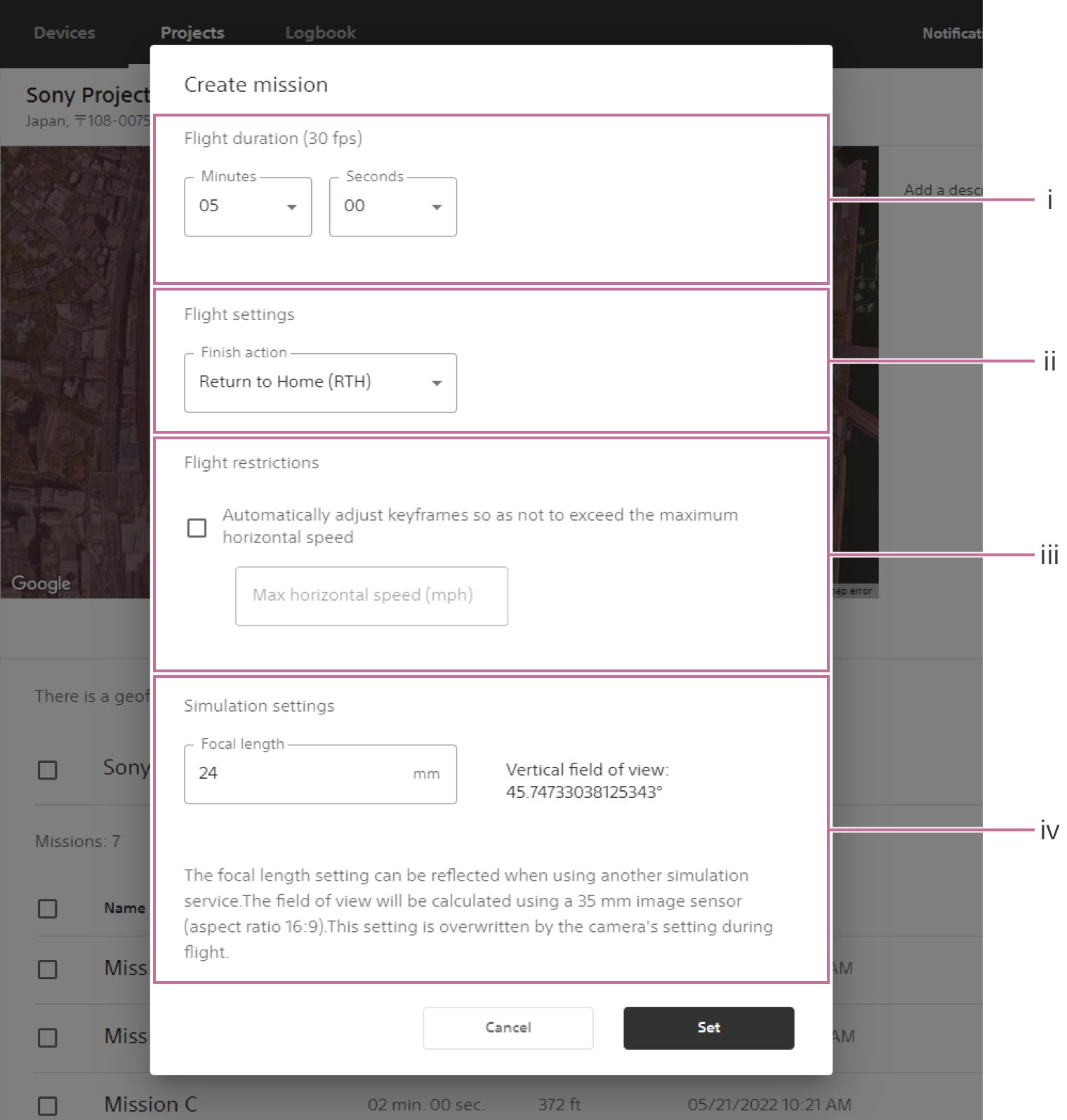 Dialog to create a mission