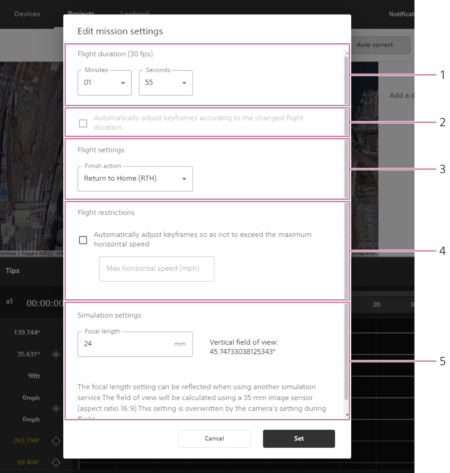 Dialog to edit mission settings