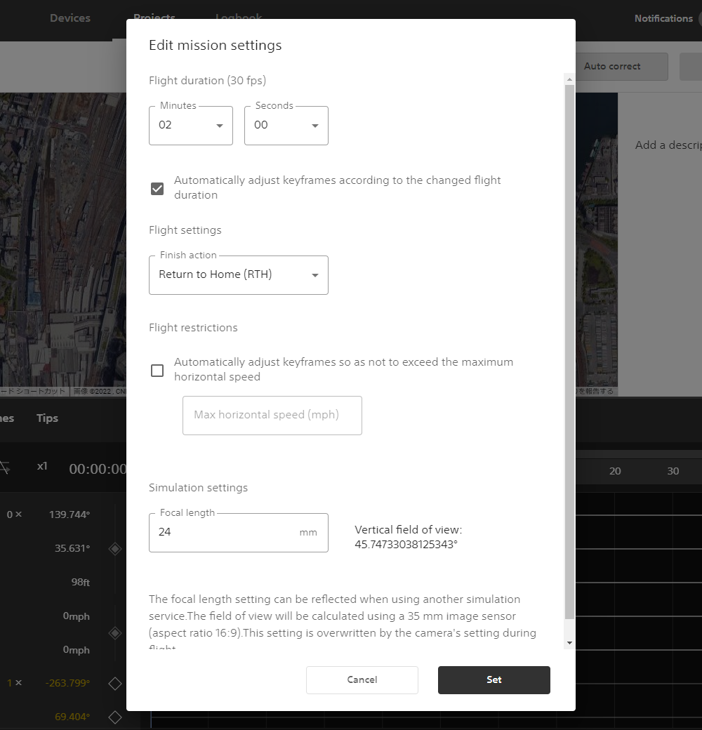 Dialog to edit mission settings