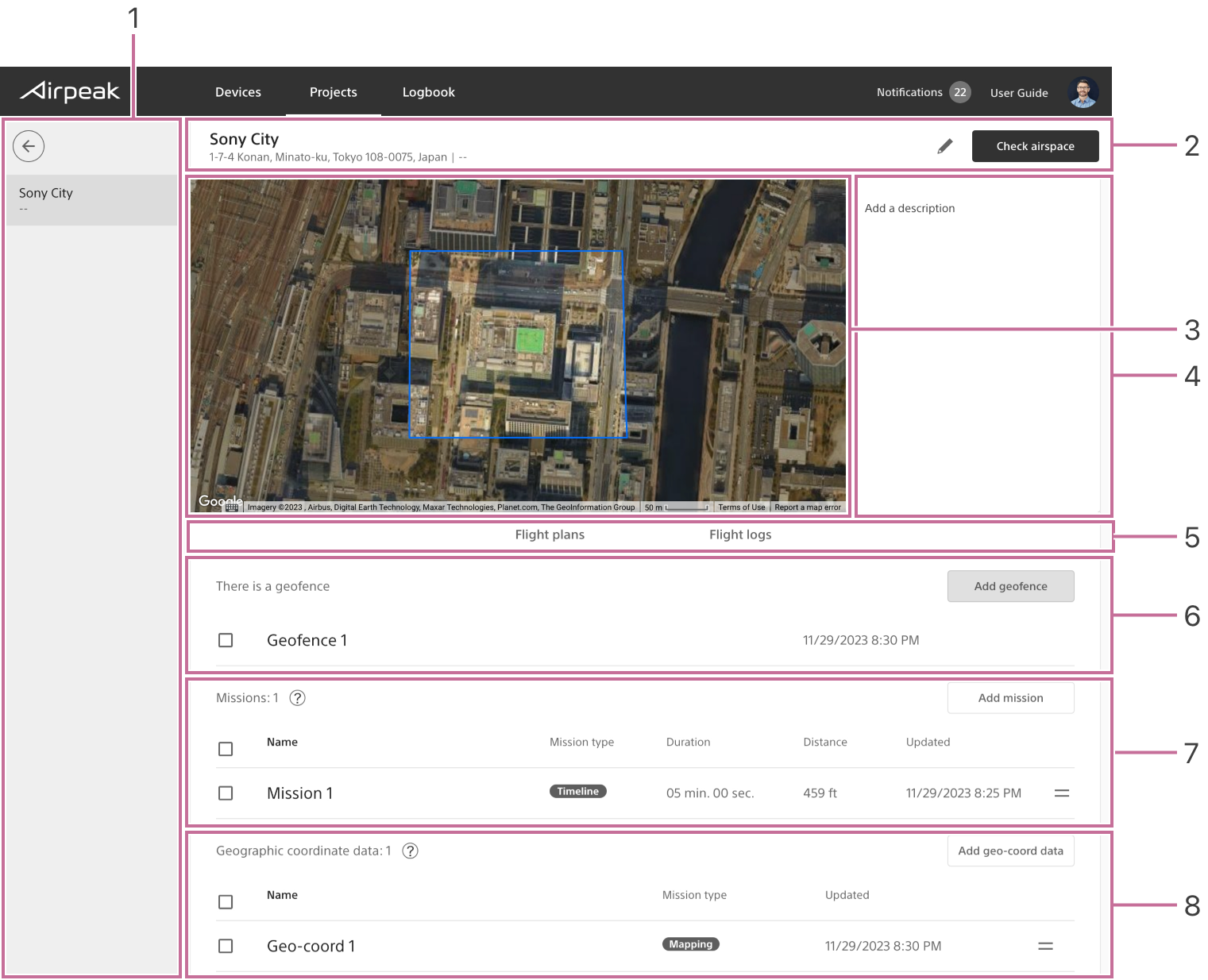 Project screen - Flight plans