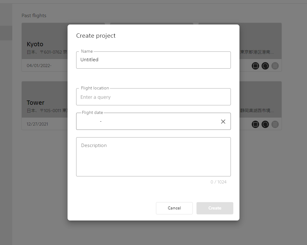 Dialog to create a project